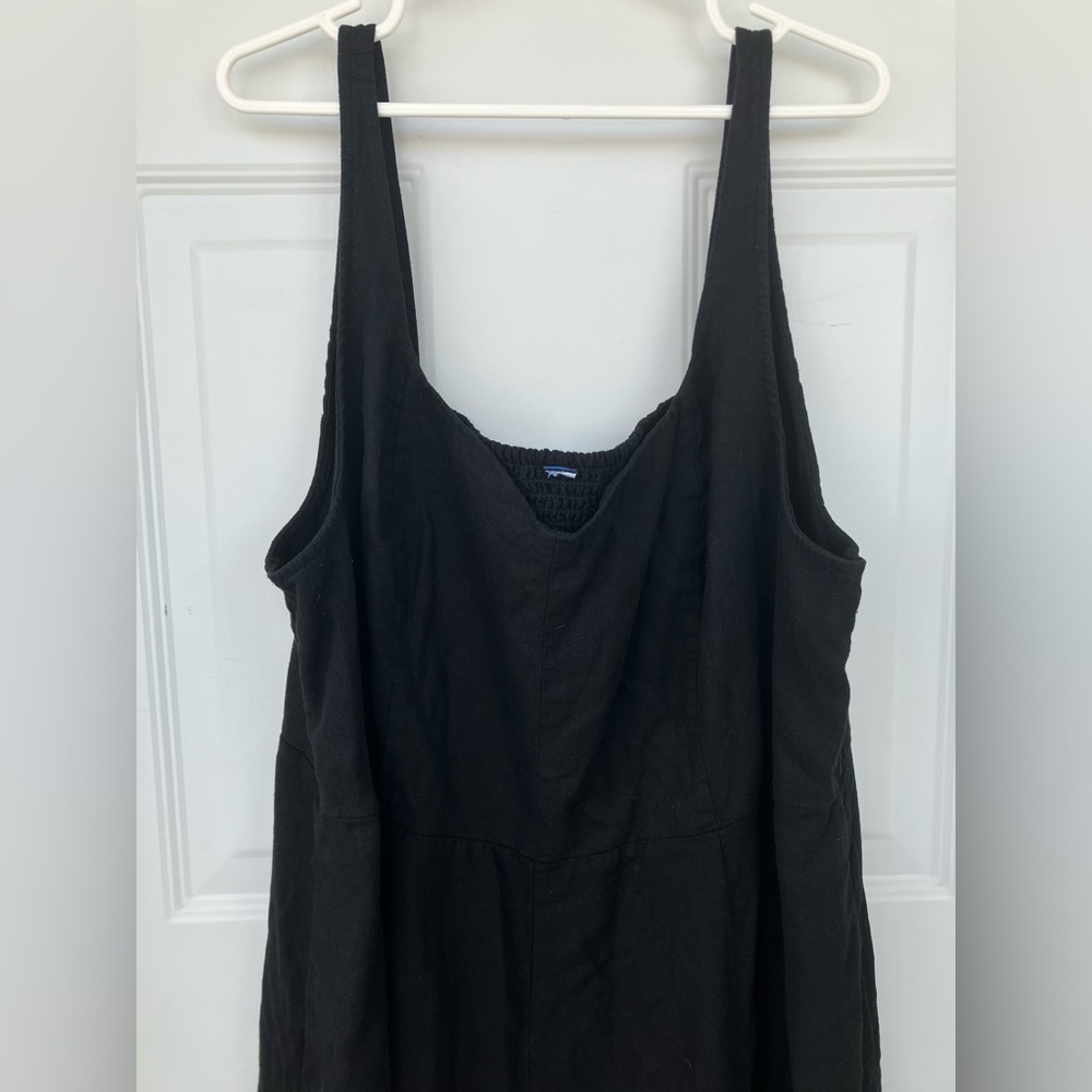 Linen blend dress black smocked 3X